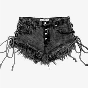 Black lace up the side custom vintage shorts from runwaydreamz